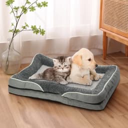 Voltsify Anti-Slip Orthopedic Pet Bed with Removable Zipper Cover, Elevated Pillow Support, High-Density Sponge & EPE Foam