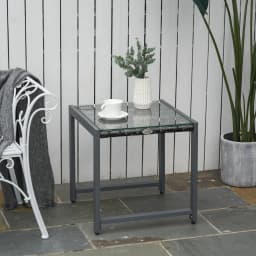 Outsunny Rattan End Table Side Coffee Desk Outdoor Patio Wicker Sofa Chat Garden Furniture