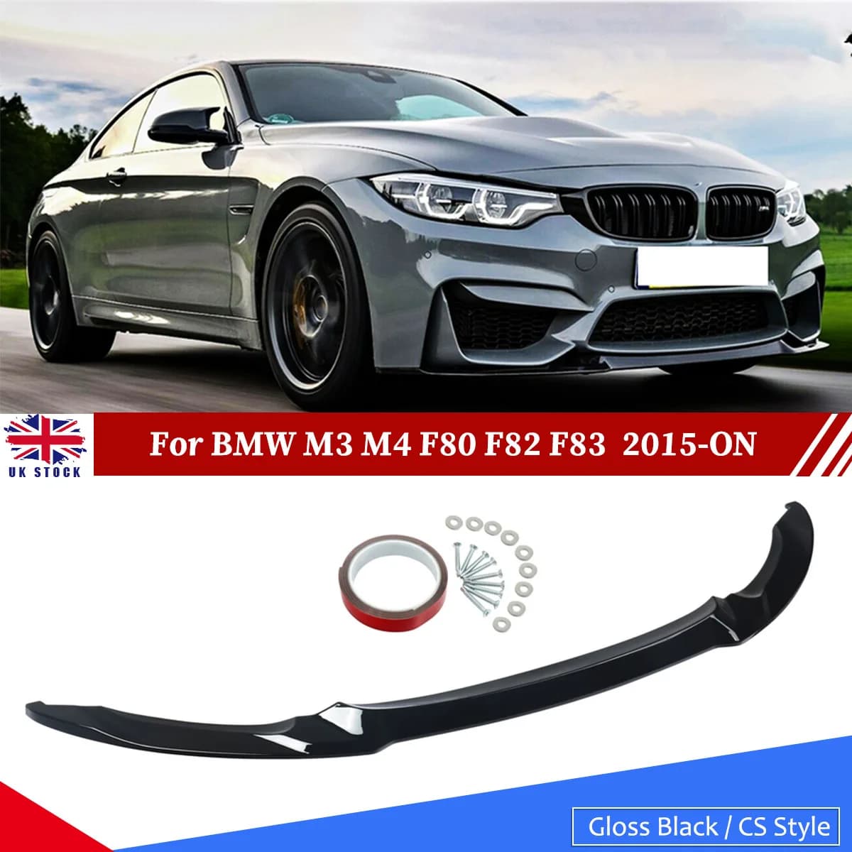 CS Style Front Splitter Lip Replacement For BMW F80 F82 F83 M4 M3 2015-2020 Car Front Bmuper Lip Spoiler Glossy Black Body Kits