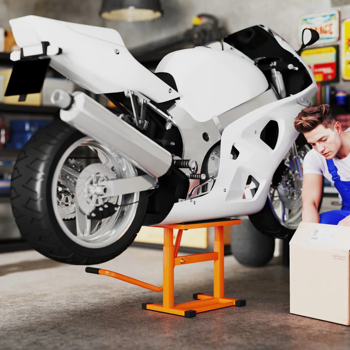 DURHAND 150KG Steel Motorcycle Lift Rubber Platform, Crank Lift Manual Repair Clean Hoist Table Assist Off-Road Dirt Bike