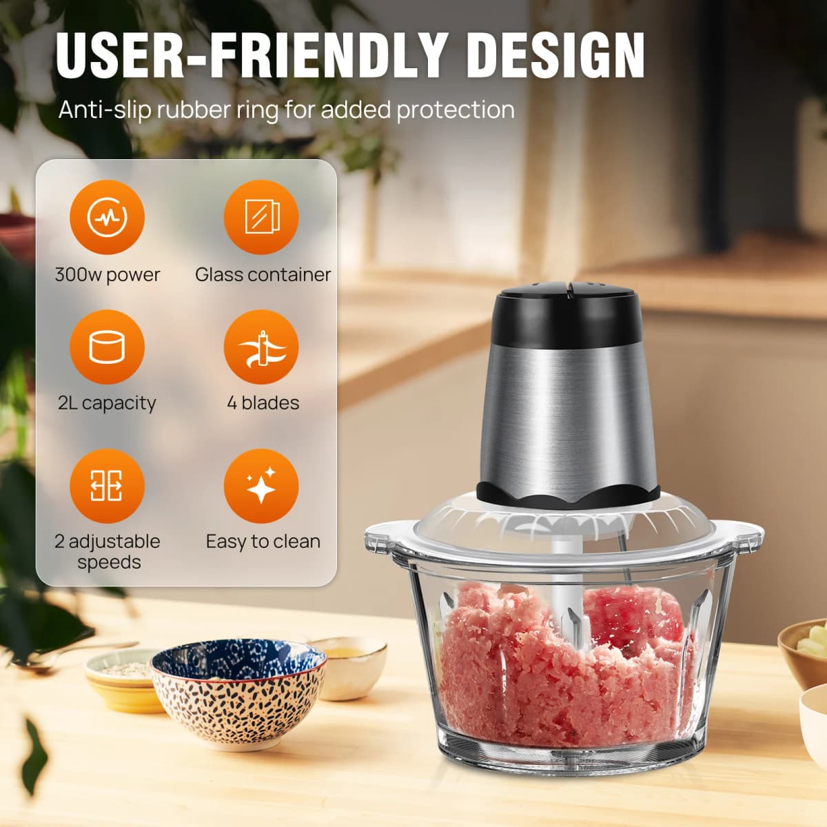 2 Speeds Meat Grinder Electric Multi Blender Mixer Food Processor Vegetable Chopper Meat Blender Food Grinder for Kitchen,2L