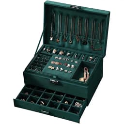 Green 3-Layers Jewelry Box, Large PU Leather Finish Storage Drawer Cabinet, Small Item Organizer Box For Jewelry, Ornaments