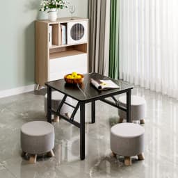 【Breeins】Square 60cm/80cm Folding Coffee Table with Marble Effect Top Dining Table