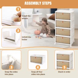 BRIEFNESS 3/4/5 Tier Stackable Storage Boxes with Lids & Wheels Plastic Organizer for Clothes,Bedroom,Living Room,Study & Office