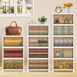 BRIEFNESS 3/4/5 Tier Stackable Storage Boxes with Lids & Wheels Plastic Organizer for Clothes,Bedroom,Living Room,Study & Office