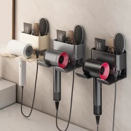 Metal Hair Dryer Holder, Easy Install Wall-Mounted, No-Drill Bathroom Organizer for Electric Blow Dryers