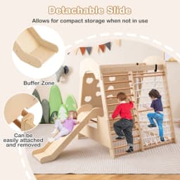 DORTALA 8-in-1 Indoor Jungle Gym Wooden Playground with Climbing Wall-Natural