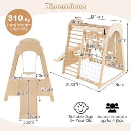 DORTALA 8-in-1 Indoor Jungle Gym Wooden Playground with Climbing Wall-Natural