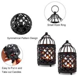 6 Pcs Bird cage Metal Small Candle Holder Candlesticks Hollow Hanging Lantern Creative European Home Party Wedding Decor(Black)