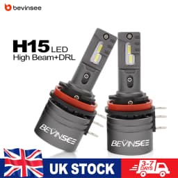 BEVINSEE H15 LED Car Headlight 50W High Beam+16W DRL Daytime Driving Light Super Bright 15 LED Auto Lamp Long Lifetime 6000K 12V