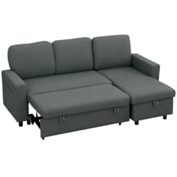 HOMCOM Pull Out Sofa Bed L Shape Corner Sofa w/ Reversible Chaise Dark Grey