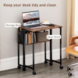 HOMCOM 63 cm Foldable Computer Desk on Wheels for Small Spaces Rustic Brown