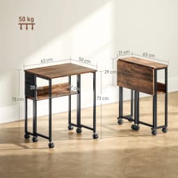 HOMCOM 63 cm Foldable Computer Desk on Wheels for Small Spaces Rustic Brown