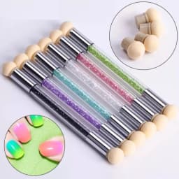 2 Way Glitter Powder Nail Art Sponge Picking Dotting Gradient Pen Brush DIY Tool