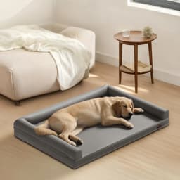 M-2XL Indoor Orthopedic Dog Bed with Supportive Base Bolster Pillow Pet Lounge Bed Sofa Microfiber Leather Cover for All Breed
