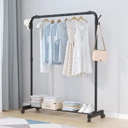Metal Clothing Rack With Storage Shelf on Wheels Movable Garment Rail Portable Wardrobe Rack for Hanging Garments Dresses Coats