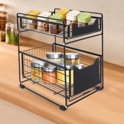 2 Levels Under Sink Cabinet Kitchen Bathroom Organiser Metal Telescopic Drawer Worktop Multifunctional Kitchen Shelf Spice Rack