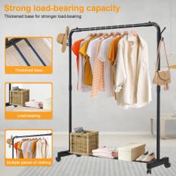 Metal Clothing Rack Single Rod on Wheels Portable Wardrobe Rack Garment Rack Display Stand for Hanging Garments Dresses Coats