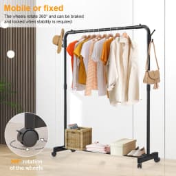 Metal Clothing Rack Single Rod on Wheels Portable Wardrobe Rack Garment Rack Display Stand for Hanging Garments Dresses Coats