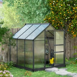 Outsunny 6 x 6ft Polycarbonate Greenhouse, Large Walk-In Green House with Slide Door and Window, Grey