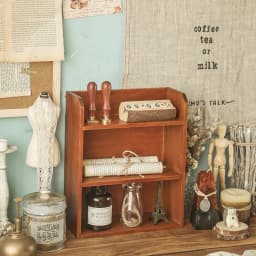 【Breeins】3-Tier Retro Tabletop Wooden Storage Rack with Two Metal Hooks