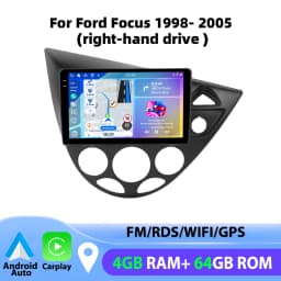 Podofo For Ford Focus1998- 2005 Car Radio 4GB+64GB Wireless Carplay Android Auto Multimedia Video Player Mirror Link 9 Inch
