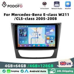 Podofo 4GB+64GB For Mercedes-Benz E-class W211 Car Radio Wireless Carplay Android Auto Multimedia Video Player 9 Inch GPS BT