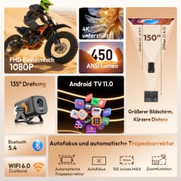 XGODY 4K Projector 300ANSI Short Throw Android 11 Projector Autofocus & Keystone 1080P Wifi6 BT5.2 Portable Home Cinema