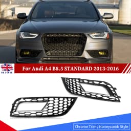 Pair Honeycomb Style Fog Light Cover For 2013-2016 Audi A4 B8.5 Standard Bumper