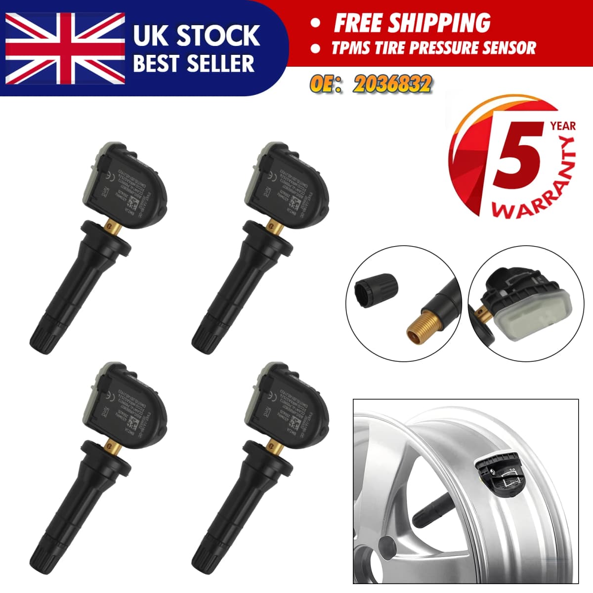 4PCS Tire Pressure Sensor For Ford Focus Fiesta C-Max Kuga Tourneo Mondeo OE: 2036832 Ford Focus Fiesta C-Max Kuga Tourneo