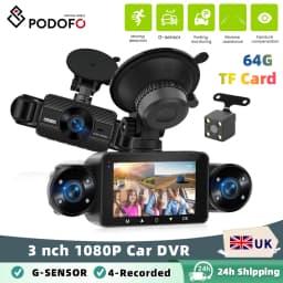 Podofo Car DVR Recorder Parking Mirror Monitor 3 Inch 1080P HD Automobile Dash Cam 8 Infrared Night Vision Lights