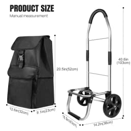Folding Shopping Trolley with Stair Climbing Wheels & Detachable Bag, 40L Grocery Cart with Mudguard, for Supermarket, Market,