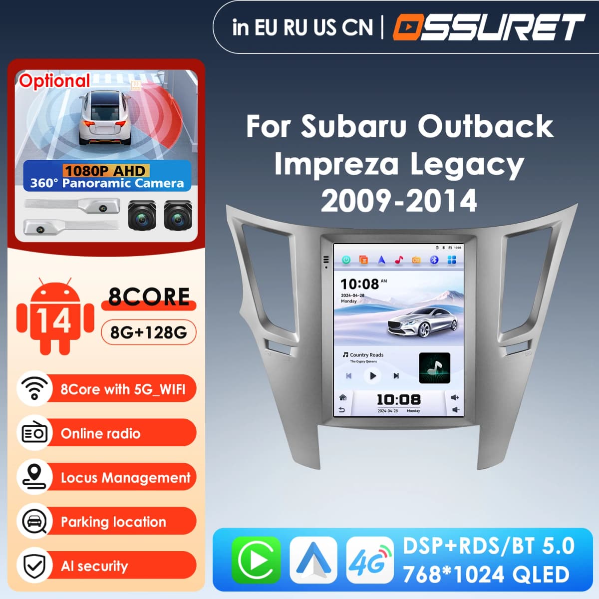 Android 14 2Din Car Radio for Subaru Outback Impreza Legacy 2009-2014 Multimedia Video Player Carplay 4G Stereo 9.7"