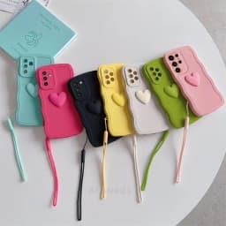 S 24 23 22 21 Love Heart Wavy Silicone Case For Samsung Galaxy S23 S21 S20 Fe S24 S22 Plus Ultra S10 S9 Lanyard Cover Note 20 10