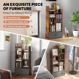 GOFLAME 7-Tier Open-Back Bookshelf Wooden Bookcase Organizer Storage Display Shelves