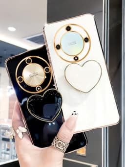 Magic6 Magic5 Lite Phone Holder Luxury Plating Case For Huawei Honor Magic 6 5 Lite 5g X9a X9b Love Heart Stand Silicone Cover