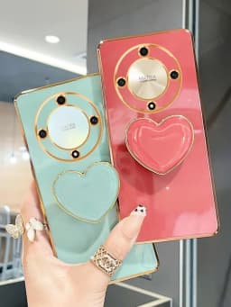 Magic6 Magic5 Lite Phone Holder Luxury Plating Case For Huawei Honor Magic 6 5 Lite 5g X9a X9b Love Heart Stand Silicone Cover