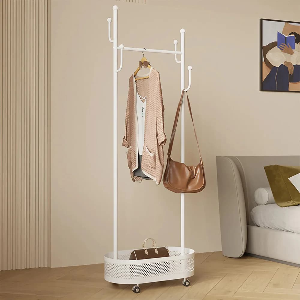 Small Floor-standing Coat Rack for Home BedroomClothes Rack with Wheels,60cmW x 31.5cmD x 173cmH