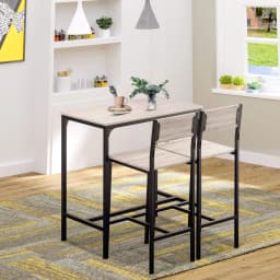 3 Pack Table Stool Set Industrial Design w/ Metal Frame Oak Tone MDF Panels