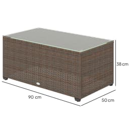Outsunny Outdoor Coffee Table, PE Rattan Side Table with Tempered Glass Top, Wicker Square Garden Coffee Table End Table