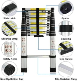 EFAN 2.6M-6.2M Telescopic Ladder Portable Loft Ladder, Aluminum Ladders Extendable Multifunctional Attic Ladders,150KG/330LBS