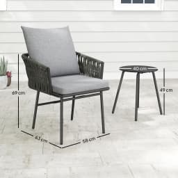 Outsunny 3-Piece Rattan Bistro Set, Garden Table and Chairs with 4 Cushions, Grey