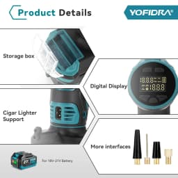YOFIDRA Electric Air Pump Tire Inflator High Pressure Digital Display Car Air Compressor Tool For Makita 18-21V Battery Pin