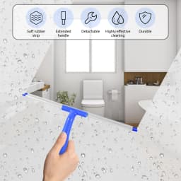 DayPlus Window Cleaner with Long Handle(65IN),with Silicone Squeegee&Microfiber Scrubber for Shower Glass Mirror Door Car