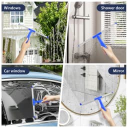 DayPlus Window Cleaner with Long Handle(65IN),with Silicone Squeegee&Microfiber Scrubber for Shower Glass Mirror Door Car