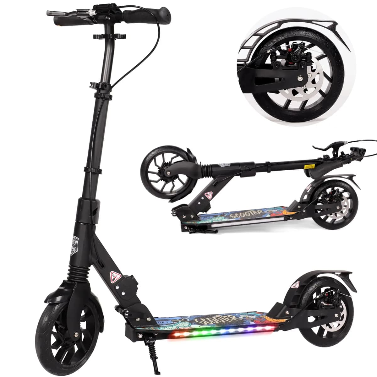 Kick Scooter for Teens & Adults, 200mm Big Wheels Foldable Scooter, Teens & Adult Scooters with LED Light-Up Deck