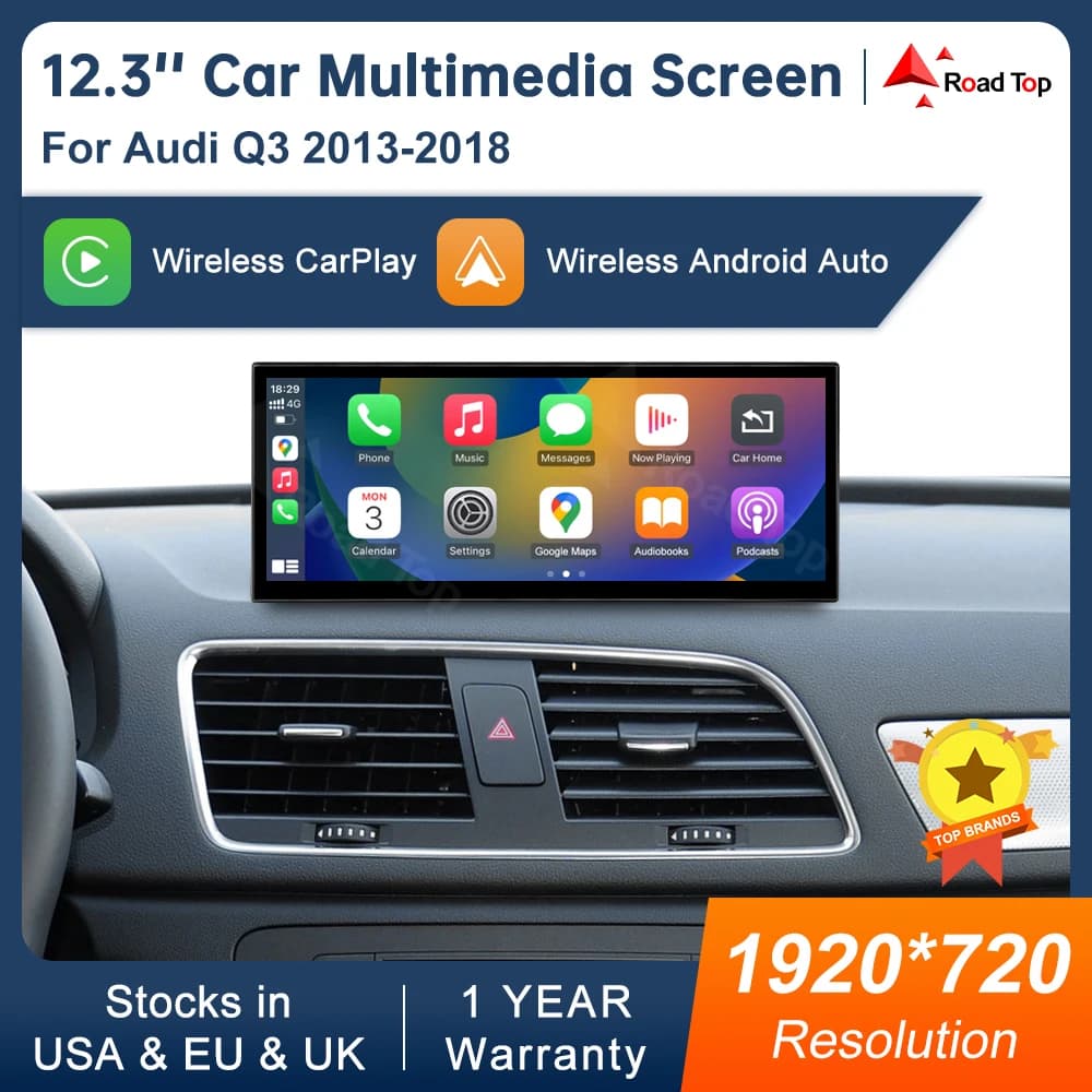 12.3 Inch Touch Screen Multimedia Display for Audi Q3 2013-2018 with Airplay Miracast Wireless Carplay And Android Auto