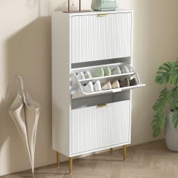 HOMCOM Slim Shoe Storage Cabinet with 3 Flip Drawers for Hallway, White