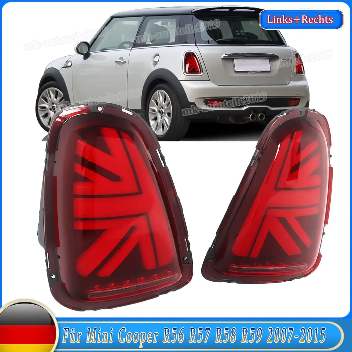 For Mini Cooper R56 R57 R58 R59 2007-2013 LED Tail Lights Red Lens with Sequential Turn Signal Function Dynamic Signal