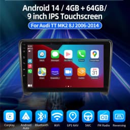 9" Android 14 Car Stereo Radio Multimedia Video Player For Audi TT MK2 8J 2006-14 Carplay Android Auto GPS Navigation BT FM Wifi